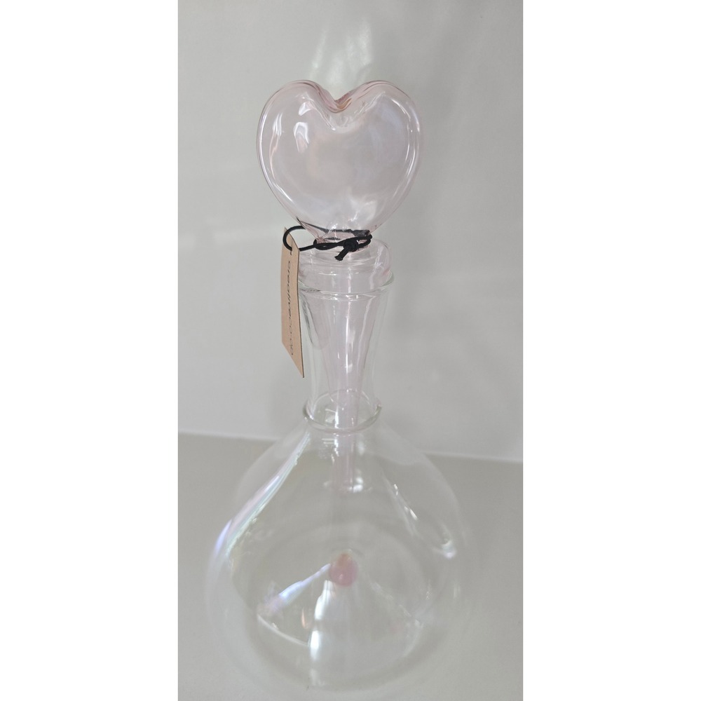 Creative Co-Op Glass‎ Wine/ Mouthwash Decanter with Pink Heart Stopper